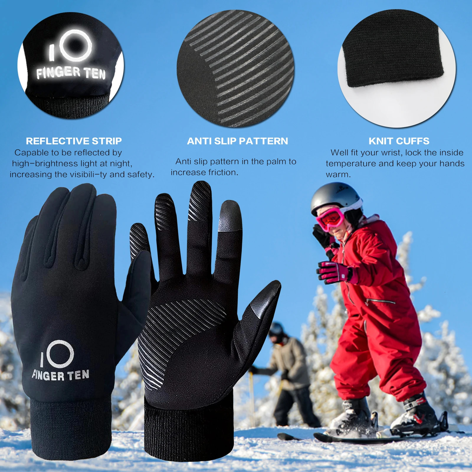 Sports Gloves Warm Ski Snowboard Boys Girls Windproof Outdoor Kids Winter Riding Bicycle Bike Running Full Finger Drop 231123
