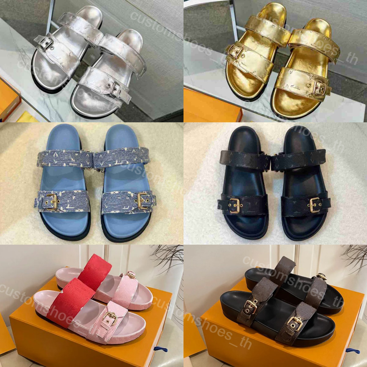 Designer Shoes Bom Dia Flat Mules Men Slippers Women Sandals Platform Leather Shoes Luxury Flip Flops Fashion Rubber Slides Gold Buckle Slipper Summer Beach