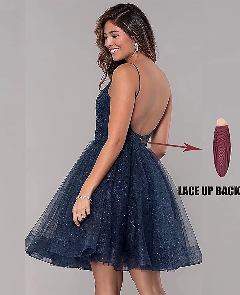 Short Homecoming Dresses Criss-Cross Spaghetti Sequins Backless Deep V-Neck Lace-up A-Line Party Gowns Princess Birthday Mini Prom Graudation Cocktail