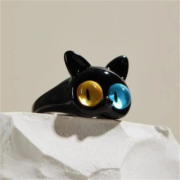 Cute Green Monster Rings Women Fashion Sweet Two Color Cat Eyes Open Couple Ring Wedding Finger Accessories Jewelry GC2063