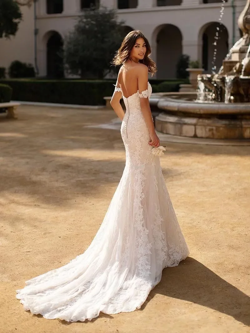 Wedding Berta Mermaid Dresses Off The Shoulder Lace Sexy Backless Bridal Gowns Sweep Train Plus Size Trumpet Vestido De 0219