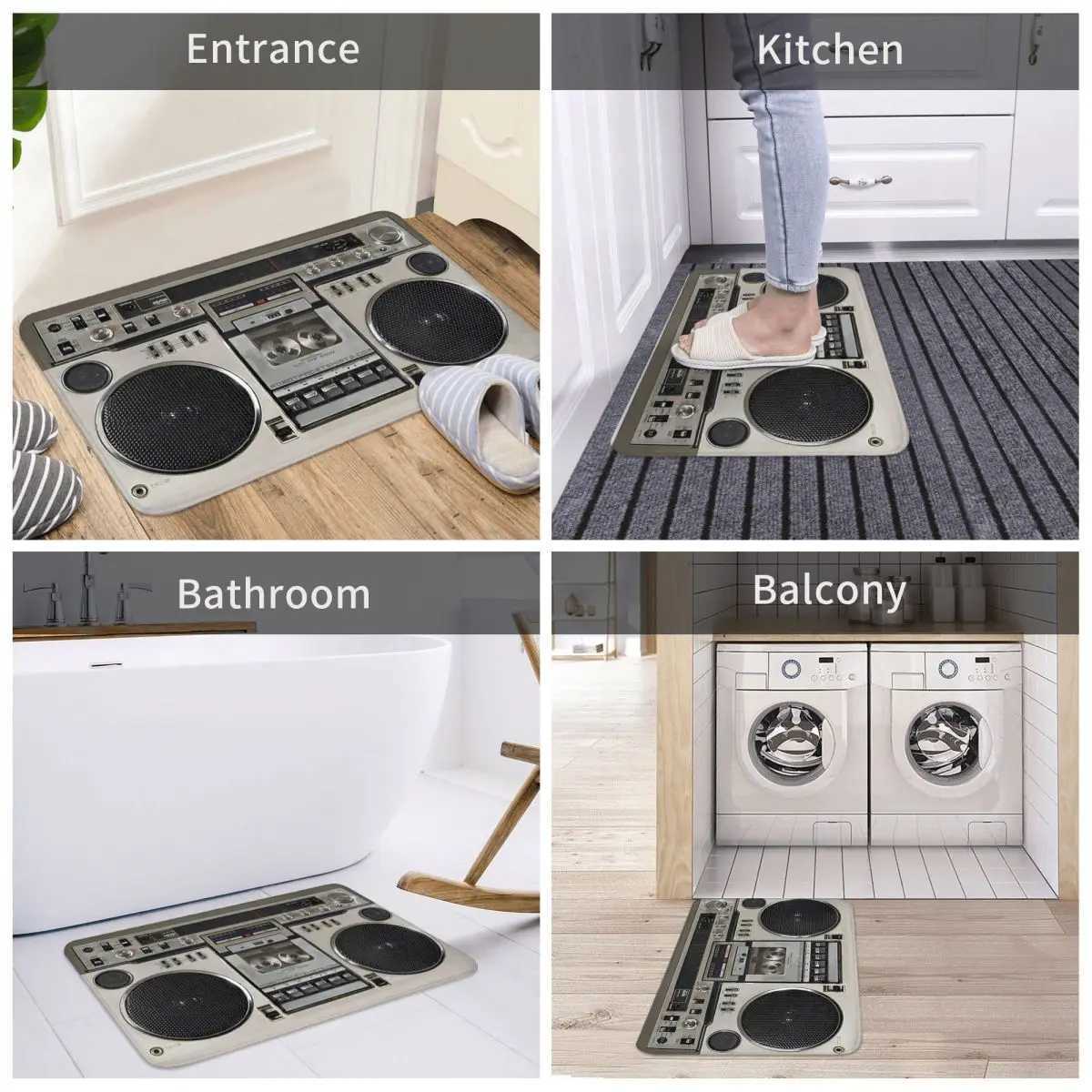 Carpets Retro Non-Slip Carpet Vintage Boombox Ghettoblaster Doormat Bedroom Bathroom Mat Entrance Door Home Rug J241113