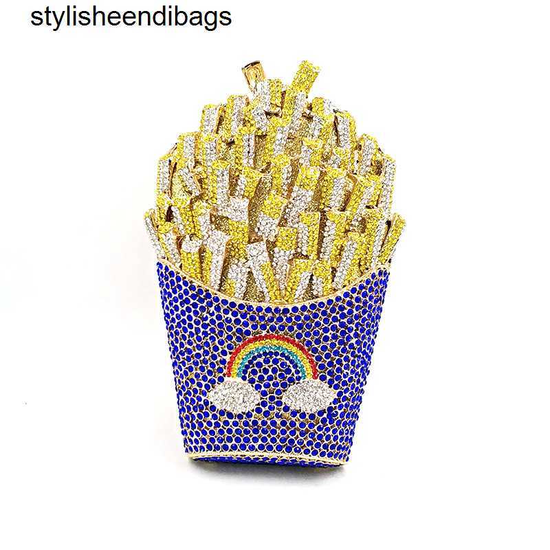 stylisheendibags Shoulder Bags Newest Bridal wedding party purses women evening party special bag diamonds French fry fries rainbow clutches crystal p