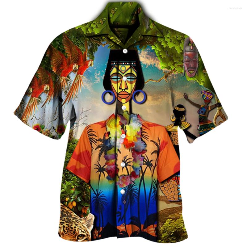 Men's Casual Shirts 2023 Mayan Totem 3D Print Men's Hawaiian Shirt With Cuban Collar And Skull Design Short Sleeve Fashion Top For Male
