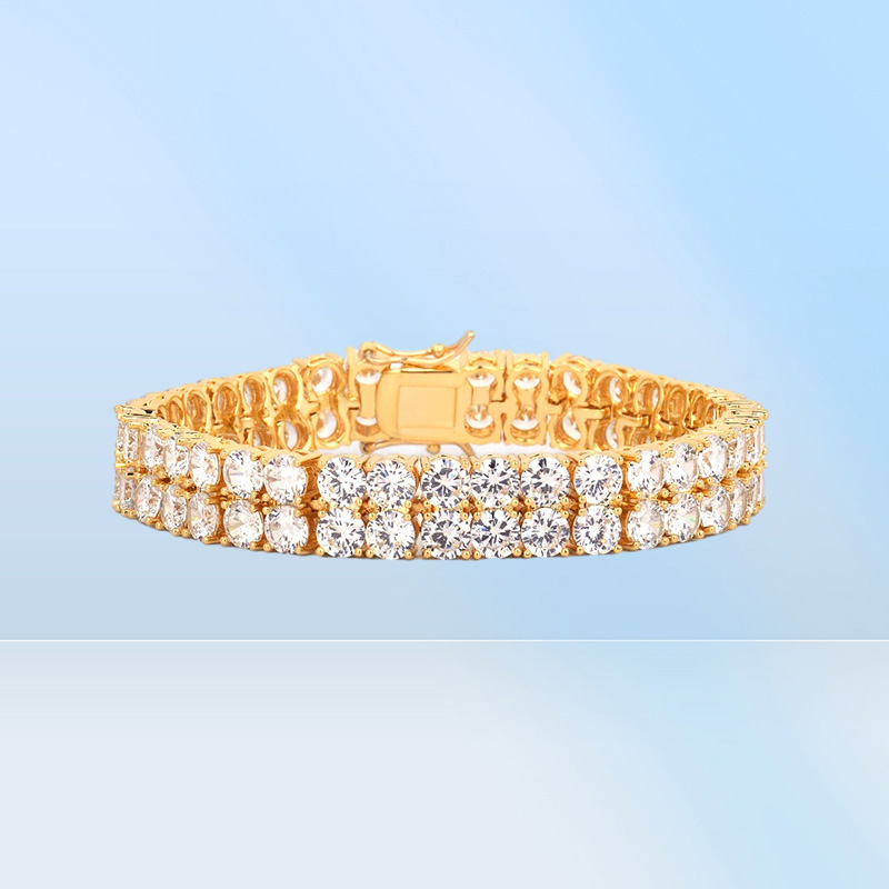 New Men039s Tennis Chain Bracelet Two Row Charm Hip Hop Jewelry Ice Out Cubic Zircon Gold Silver Color CZ Bracelets