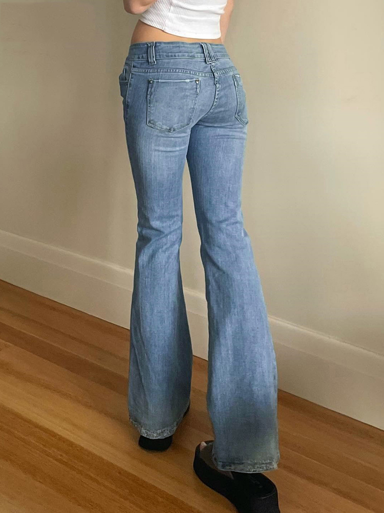 Women's Jeans 2023 Women Flared Low Waist Denim Pants Vintage Stretch 90s Streetwear Y2k Boot Cut Pant Elastic Skinny Mom Trousers 230422