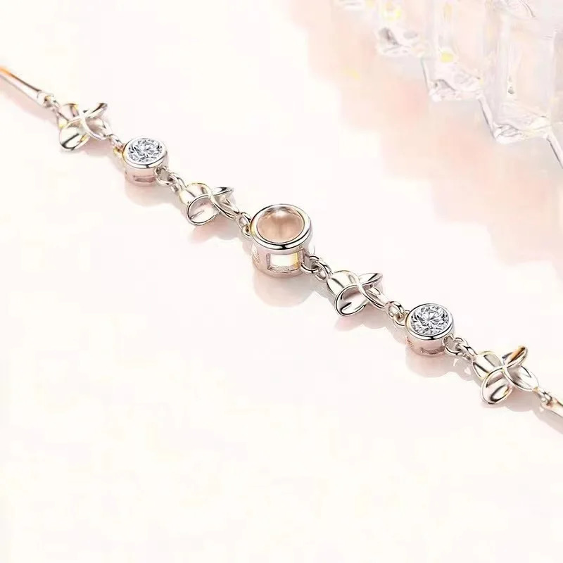 Charm Bracelets s925 Leaf Bracelet Personalized Projection Po Pendant BraceletProjection Memorial Custom Image Jewelry Women Gift 231123