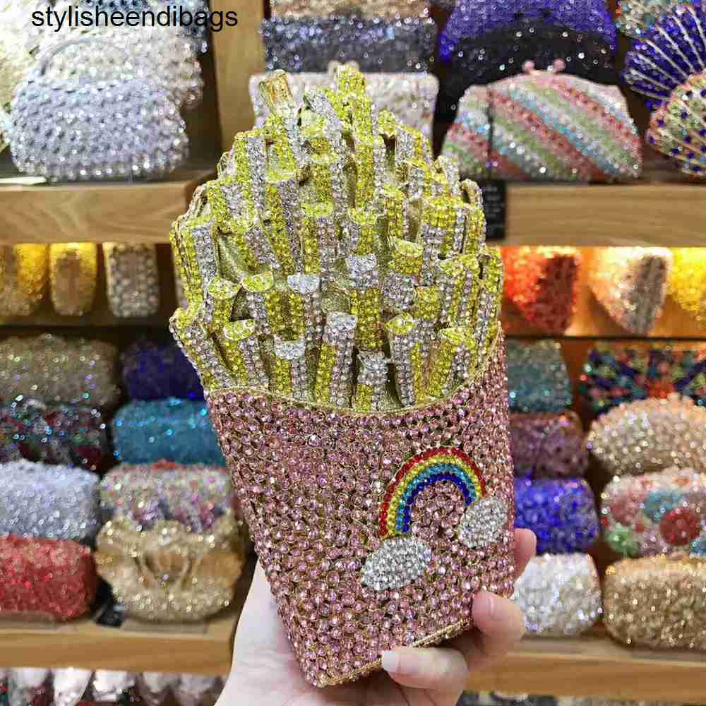 stylisheendibags Shoulder Bags XIYUAN French fries shape Bling Crystal Clutch purse Evening bags Handbag For Women Wedding Party Diamond Minaudiere Pu