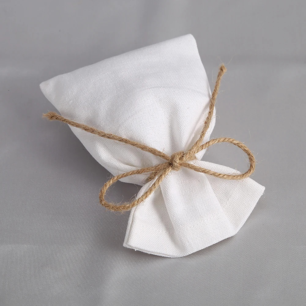 Pendant Necklaces 50pcs White Cotton Burlap Bucket Jewelry Bag Wedding Party Christmas Candy Gift Custom Marige Organizer Display 231123