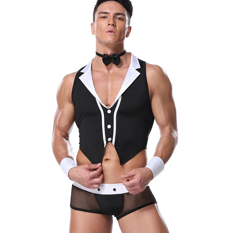 Sexy Set Men Role Play Valet Sexy Lingerie Set Cosplay Dance Costume Outfit Uniform 231123