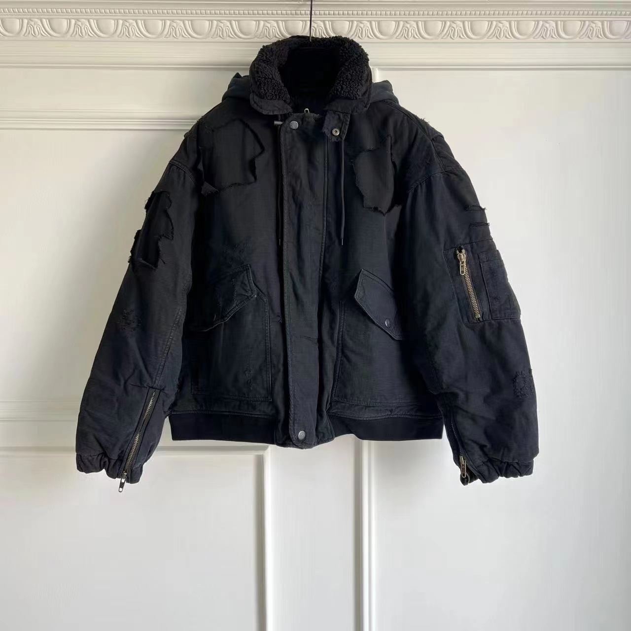 Fashion Brand Bale Jacket Zipper Vintage Cotton Jacket Destruction Jacket for Men Large Destruction Worn-out Pilot Jackets