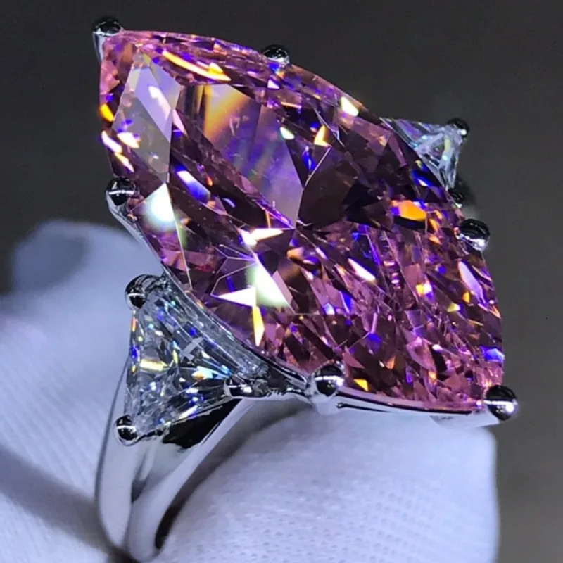 Wedding Rings 100 925 Sterling Silver Marquise Cut 8 CT 3EX VVS Pink Created Engagement Customized Ring Fine Jewelry 231123