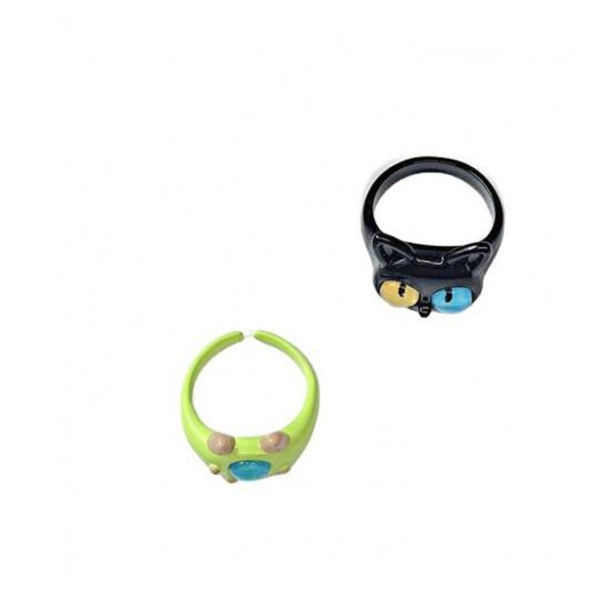 Cute Green Monster Rings Women Fashion Sweet Two Color Cat Eyes Open Couple Ring Wedding Finger Accessories Jewelry GC2063