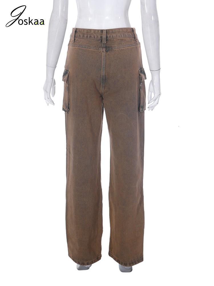 Women's Jeans Joskaa Solid High Waisted Jean Casual Multi Pockets Straight Pants Summer 2023 Fashion Denim Trousers Street Bottoms 230422Z