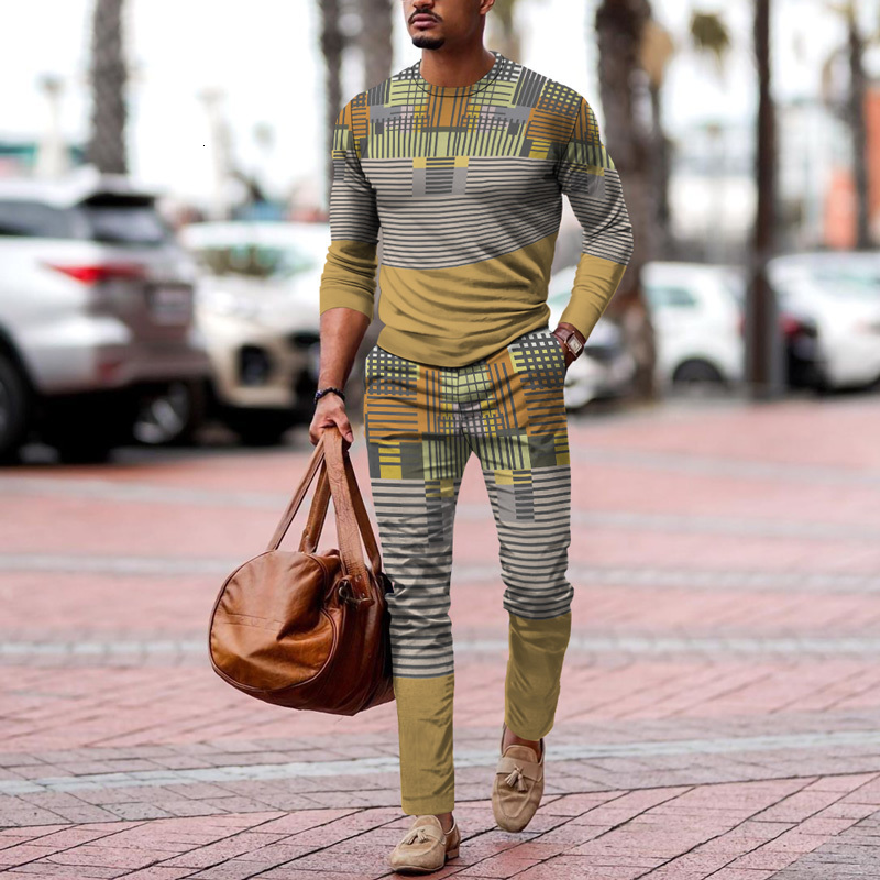 Men's Tracksuits Men Tracksuit Fashion Patchwork Long Sleeve Tshirt Trousers 2 Piece Set Sportswear Man Casual Outfit Autumn ONeck Athletic Sets 