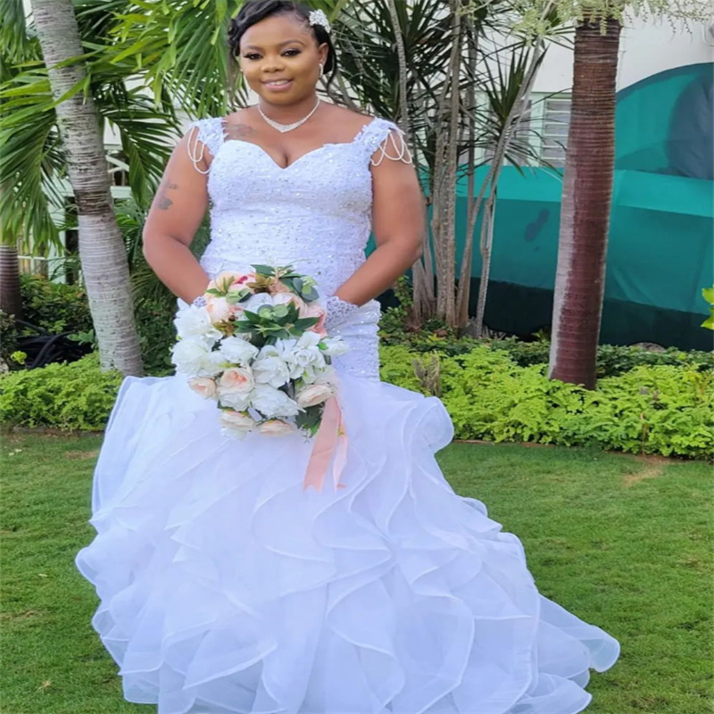 Large Plus Size Mermaid Wedding Dress African Nigeria Off Shoulders Ruffles Bottom Garden Bridal Gowns 2023 Vestido De Casamento Country Robe De Marie