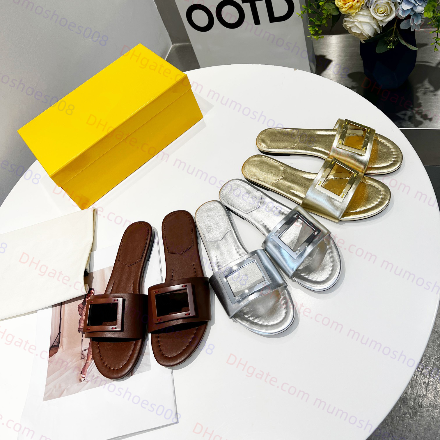 Luxury Sandals Slippers Women Genuine Leather Baguettes Sandals Fashion Lady Summer Beach Vacation slippers women's wear flat heels sandals With Box, Color 12
Luxury Sandals Slippers Women Genuine Leather Baguettes Sandals Fashion Lady Summer Beach Vacation slippers women's wear flat heels sandals With Box, Color 12