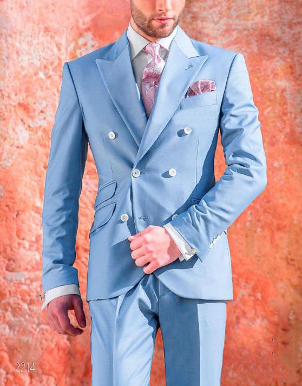 Custom Made Men Suits Blue Groom Tuxedos Peak Lapel Groomsmen Wedding/Prom/Dinner Man Blazer Bridegroom 2 pieces (Jacket + Pants + Bow Tie ) L646