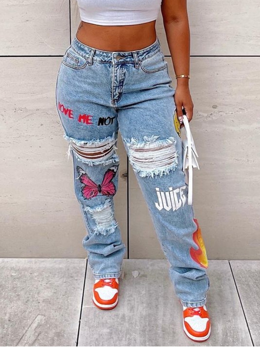 Women's Jeans LW Butterfly Letter Print Ripped Jean Casual Denim Pants Street Trousers slim stretch denim pencil pants No Stretch 230422, Light blue
Women's Jeans LW Butterfly Letter Print Ripped Jean Casual Denim Pants Street Trousers slim stretch denim pencil pants No Stretch 230422, Light blue