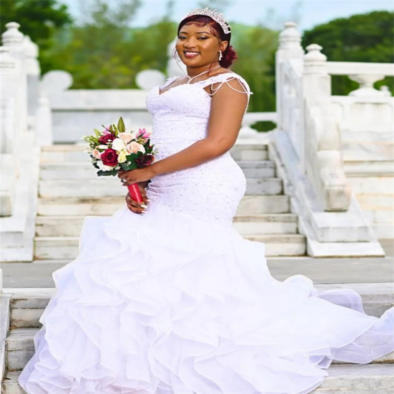 Large Plus Size Mermaid Wedding Dress African Nigeria Off Shoulders Ruffles Bottom Garden Bridal Gowns 2023 Vestido De Casamento Country Robe De Marie