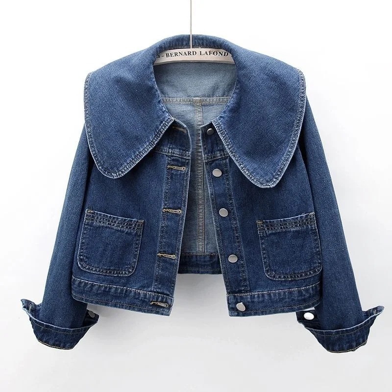 Womens Jackets Women Denim Korean Sailor Collar Fashion Long Sleeves Button Jean Coat Vintage Crop Female Casual Loose Outwear 231123