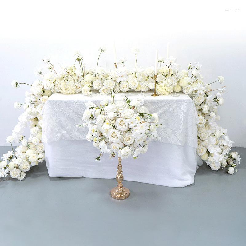 Update Decorative Flowers Wedding White Rose Orchid Flower Row Runner Arrangement Banquet Event Decor Table Ball Party Prop Large Floral