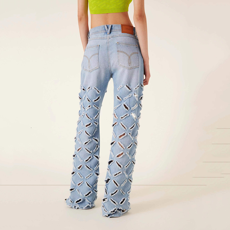 Women's Jeans Slanted rift cutout jeans 2023 summer heavy washed midwaist wide leg pants y2k hundred with 230422