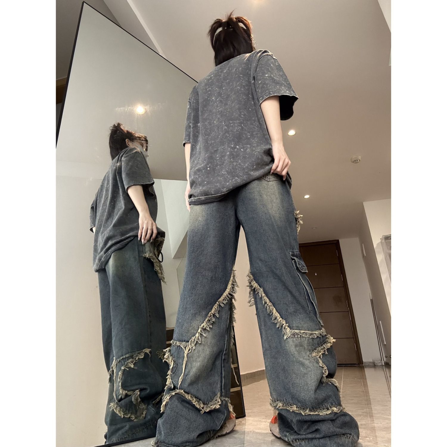 Women's Jeans 2023 Y2k Star Men Patchwork Vintage Harajuku Straight Denim Pants 2023 Baggy Loose Women Hip Hop Streetwear 230422