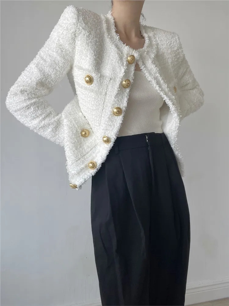 Womens Jackets White tweed jacket Professional spring autumn womens Business ladies onepiece Classic 231123