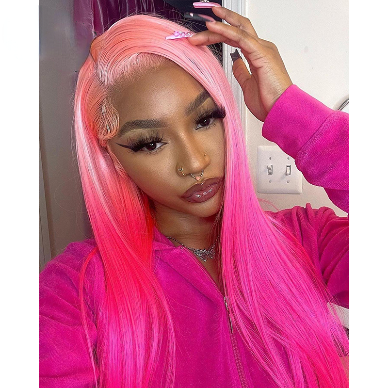 Free shipping Perruque Pink Full Front Transparent HD Lace Body Wave Natural Hairline Silation Human Hair Wigs for Women ella Festival Wig
