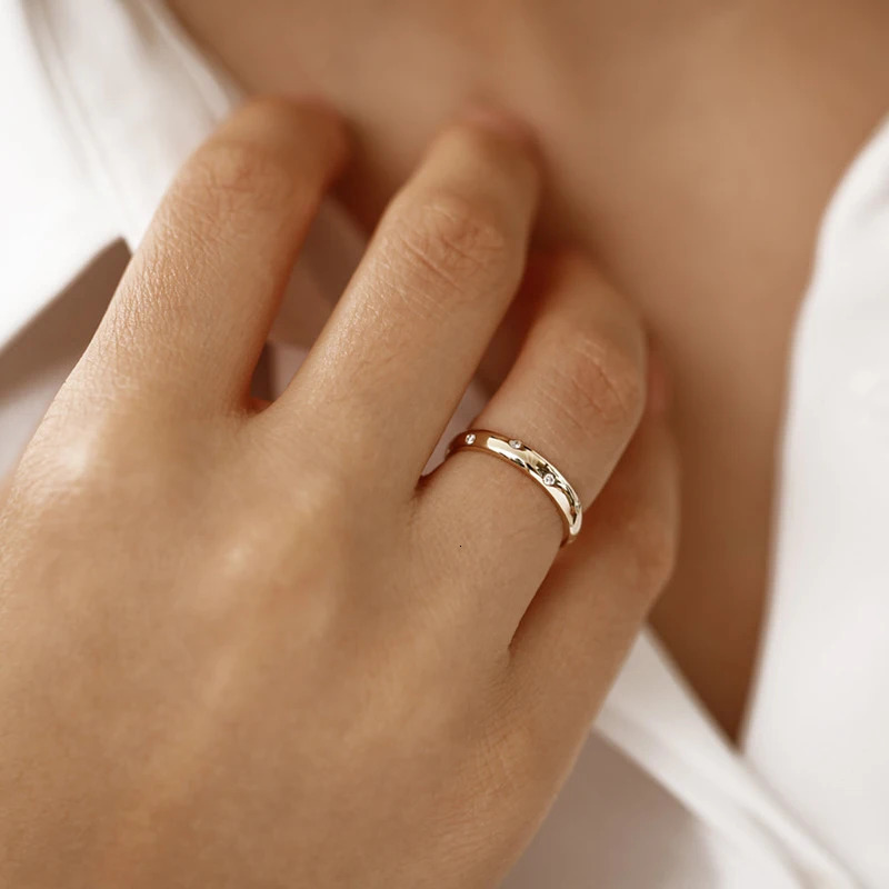 Wedding Rings Lnngy All Dome Burnish Setting Ring for Lovers' 925 Sterling Silver Solitaire Delicate Bridal Jewelry 231123