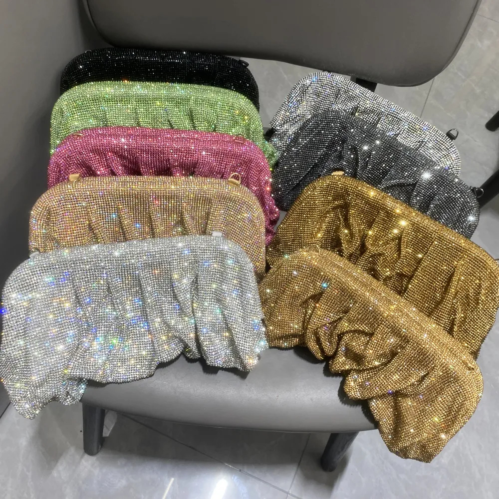 Evening Bags Shiny handle Rhinestones Handmade Evening Clutch Bags Folds Purses And Handbags er Wedding Party High Quality 231123