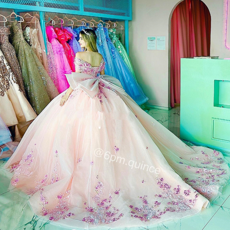 Mexican Pink Off The Shoulder Ball Gown Quinceanera 2024 Beaded Lace Appliques Beads TullBirthday Gowns Sweet 16 Dress Lace-up
