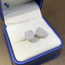 Iced Out Round Shape Hip Hop Ear Studs Earrings Jewelry Cut Inlaid Stone Silver Gold Plated Mosan Drill Stud Earrings