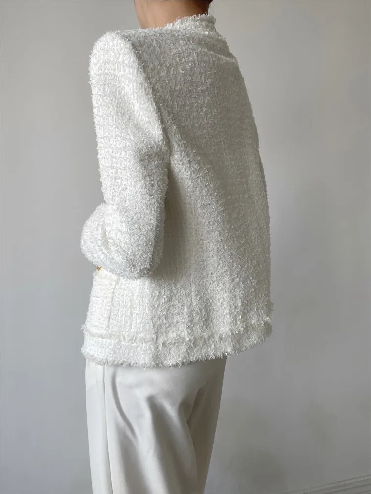 Womens Jackets White tweed jacket Professional spring autumn womens Business ladies onepiece Classic 231123