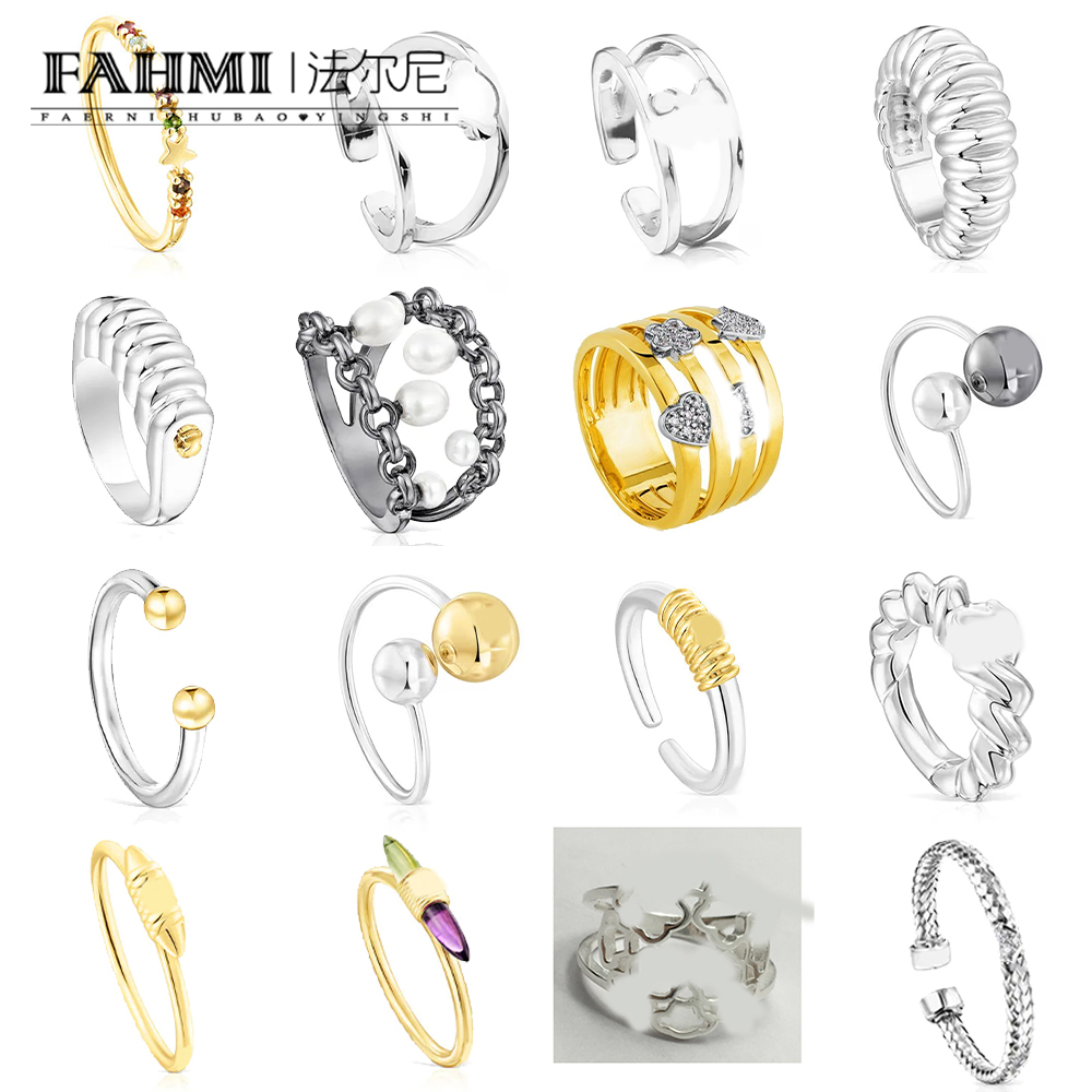 FAHMI Simple open full diamond double open pearl wool circle double bead round bead crown open pearl ring wide version narrow version Gift,Party,Weddi