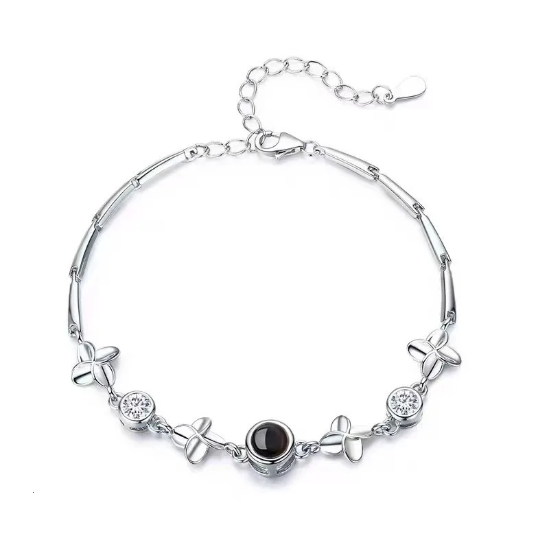 Charm Bracelets s925 Leaf Bracelet Personalized Projection Po Pendant BraceletProjection Memorial Custom Image Jewelry Women Gift 231123