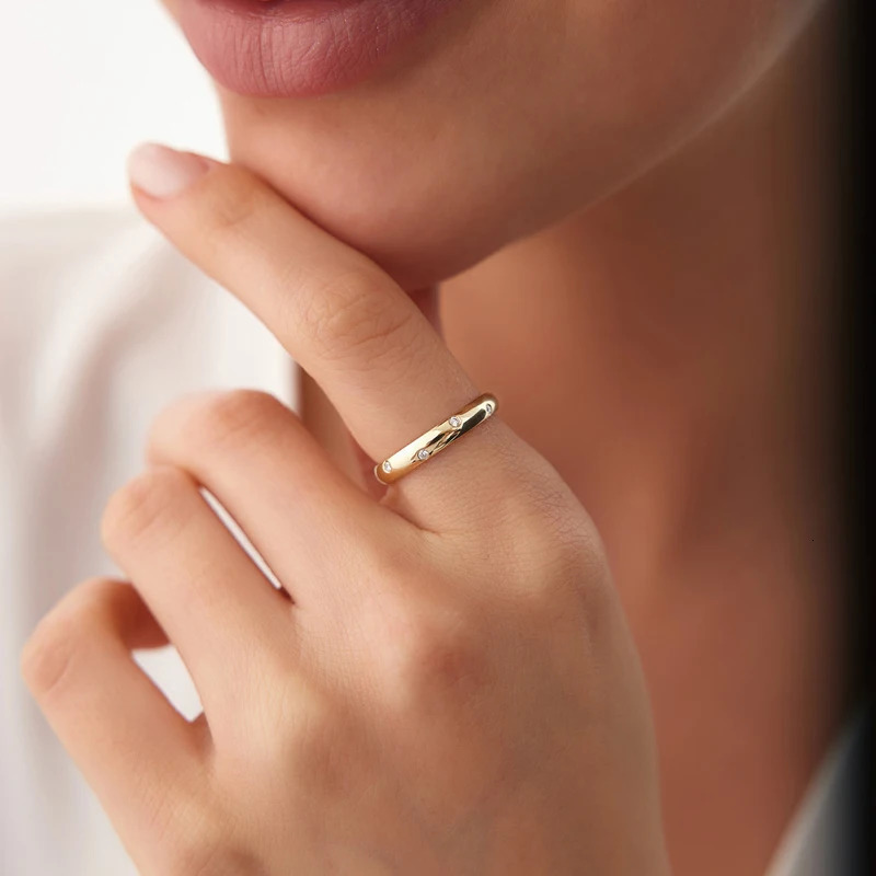 Wedding Rings Lnngy All Dome Burnish Setting Ring for Lovers' 925 Sterling Silver Solitaire Delicate Bridal Jewelry 231123
