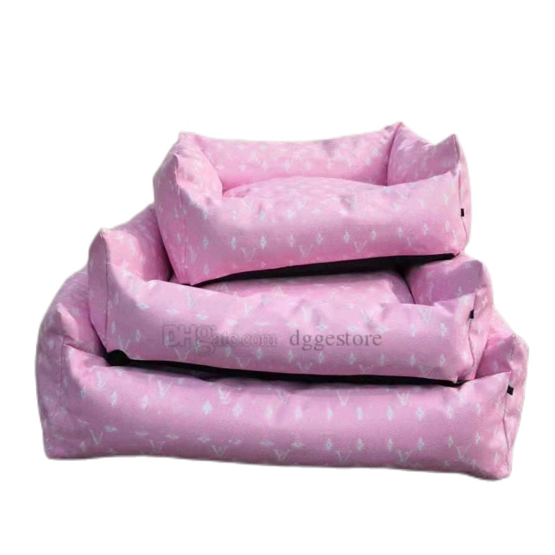 Designer Beds Leather Dog Kennel Classic Letter Pattern Easy to Clean Rectangle Cool Soft Padding with Nonskid Bottom Pet Bed for Small Medium Dogs L 