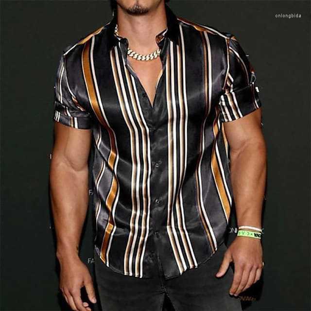 Men's Casual Shirts 2023 Summer Men'S Hawaiian Shirt Retro Stripe Classic Fashion Trend Short Sleeve Men Plus Size
