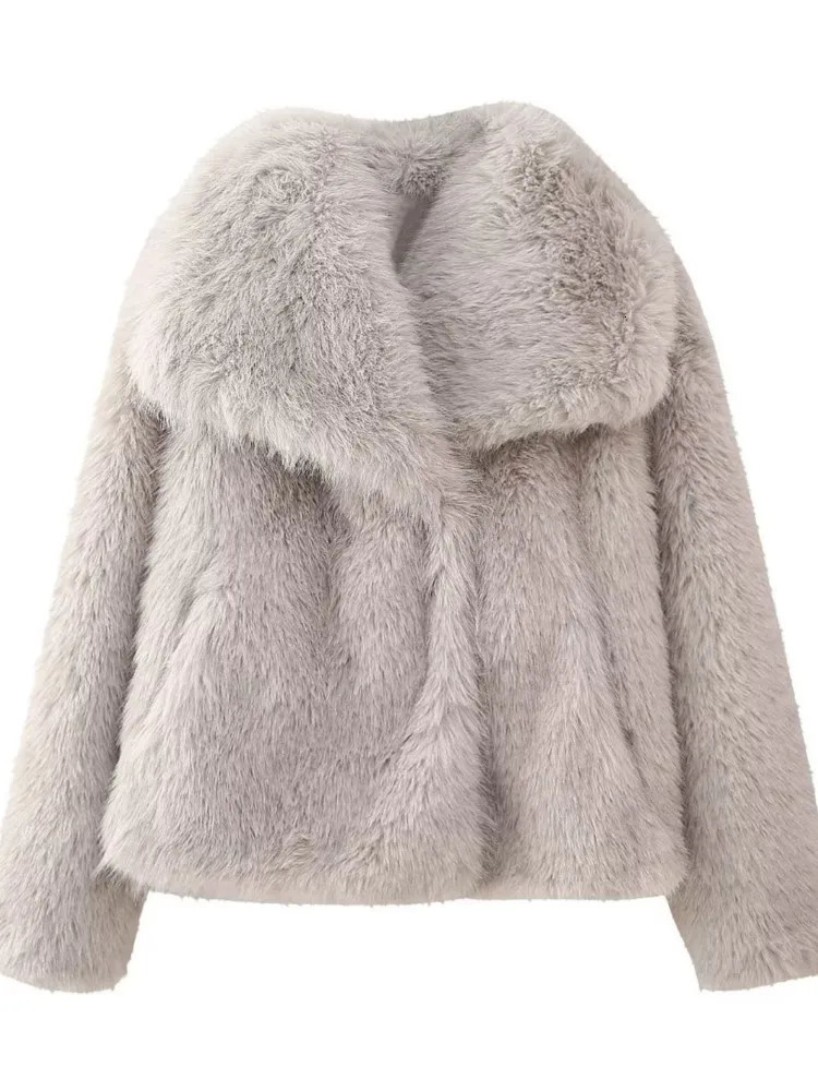 Women's Fur Faux Women Coat Warm Winter Fashion Long Sleeve Turndown Collar Female Coats 2023 Streetwear Creamy White Ladies Outwear 231122