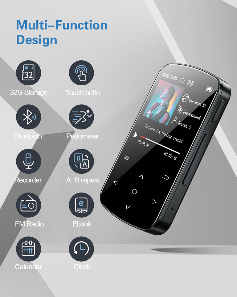 Mp3 Mp4 Player Touch Screen Bluetooth Portable Music Player 32GB HD Sports Wireless Player Radio 231123