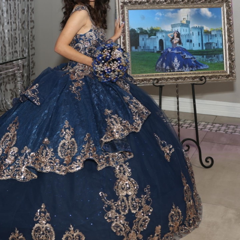 2025 Princess Navy Blue Off Shoulder Quinceanera Dresses Appliques Lace Beads Party Sweet 16 Ball Gown Vestidos De 15 Anos