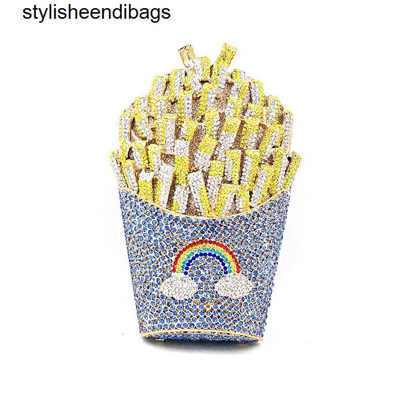 stylisheendibags Shoulder Bags Newest Bridal wedding party purses women evening party special bag diamonds French fry fries rainbow clutches crystal p