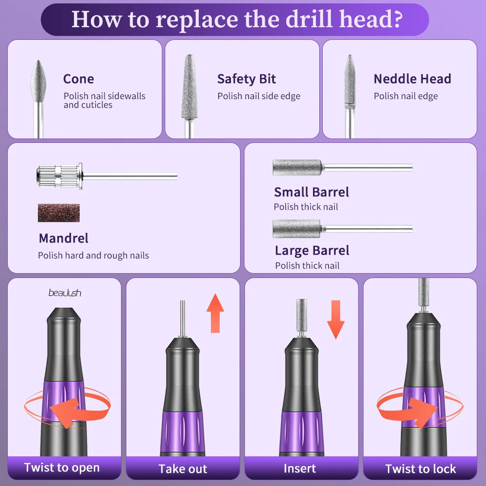 Nail Manicure Set Beaulush 35000RPM Nail Drill Machine Rechargeable Electric Nail Sander For Gel Removing Professional Manicure Machine Equipment 2311