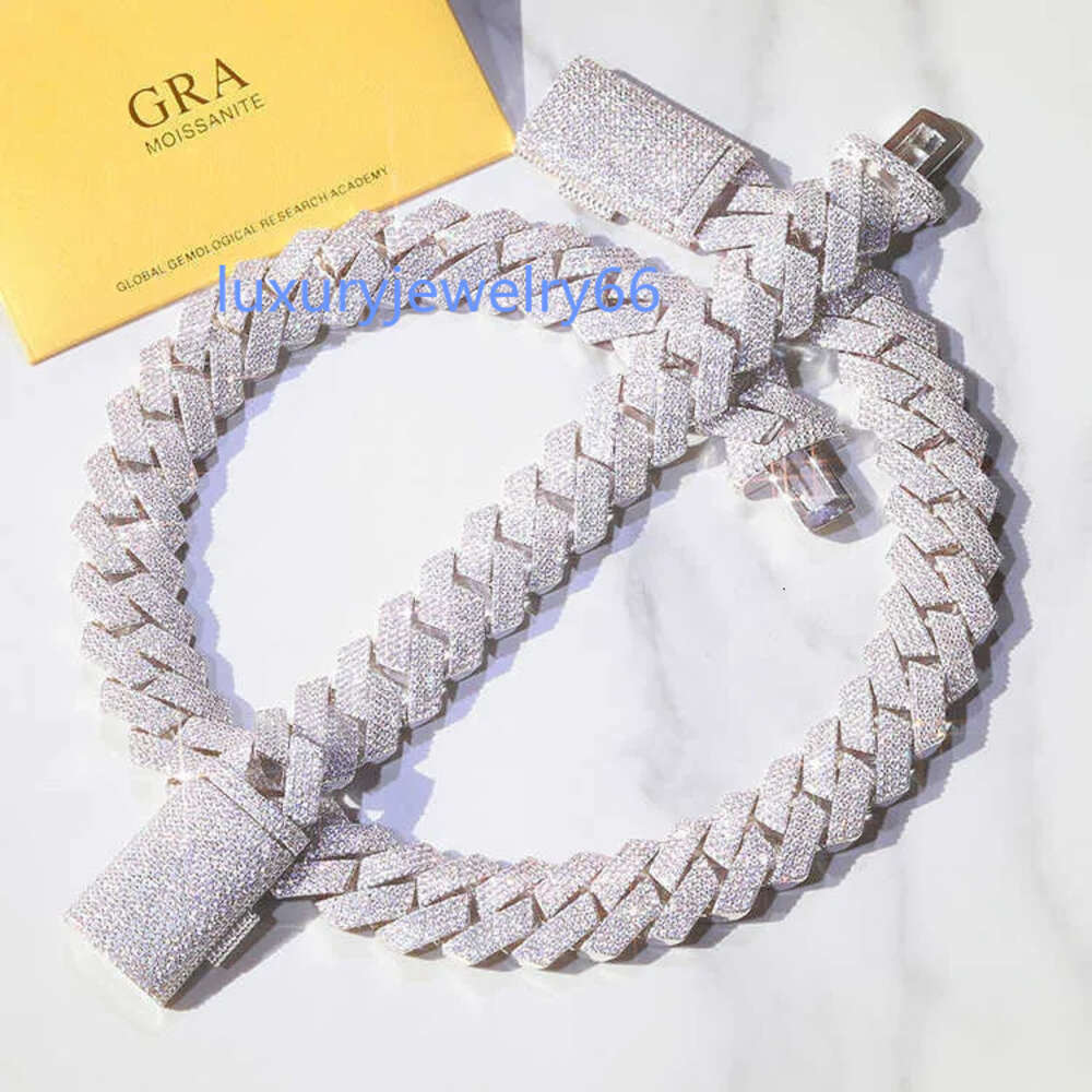 Necklace moissanite chain cuban link chain 925 Sterling Silver Custom Clasp 20mm 4 Row Iced Out VVS Cuban Link