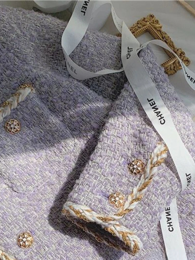 Womens Jackets OCEANLOVE Tweed Purple Autumn Winter Women Contrast Color Elegant Vintage Coats Korean Fashion Sweet Chaqueta Mujer 231123