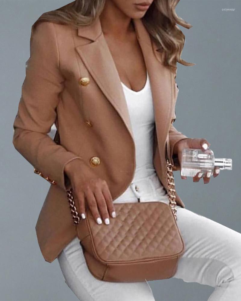 Women's Suits Spring Autumn Coat For Women Office Lady Double Breasted Blazer Vintage Jacket Fashion Long Sleeve Outerwear Stylish Tops