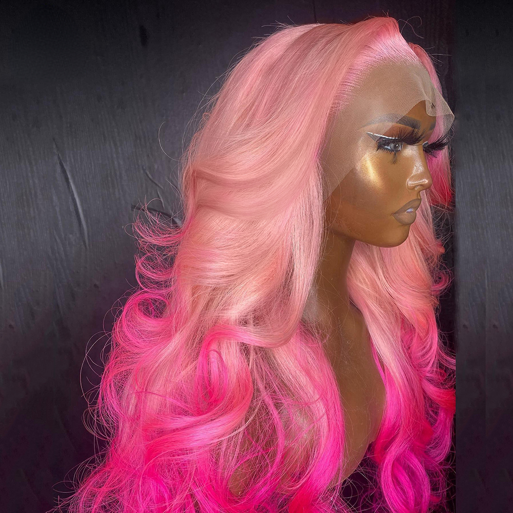 Free shipping Perruque Pink Full Front Transparent HD Lace Body Wave Natural Hairline Silation Human Hair Wigs for Women ella Festival Wig