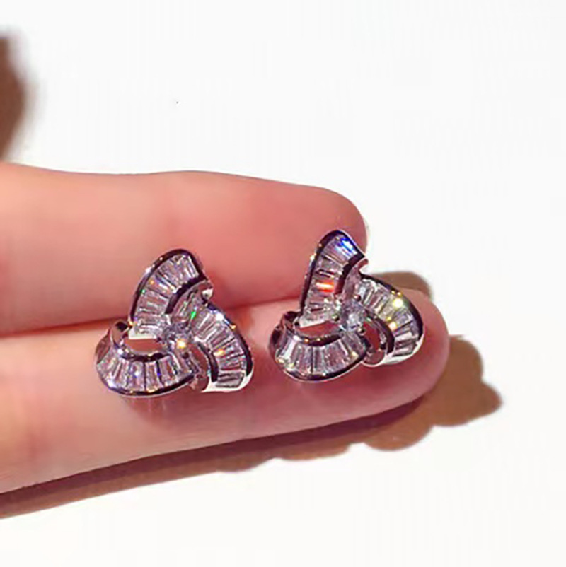 Eternity Lady Stud Earring AAAAA Zircon Silver color Jewelry Engagement Wedding Earrings for Women Bridal Gift